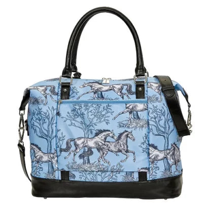 AWST "Lila" Blue Toile Pattern with Tassel Travel Bag