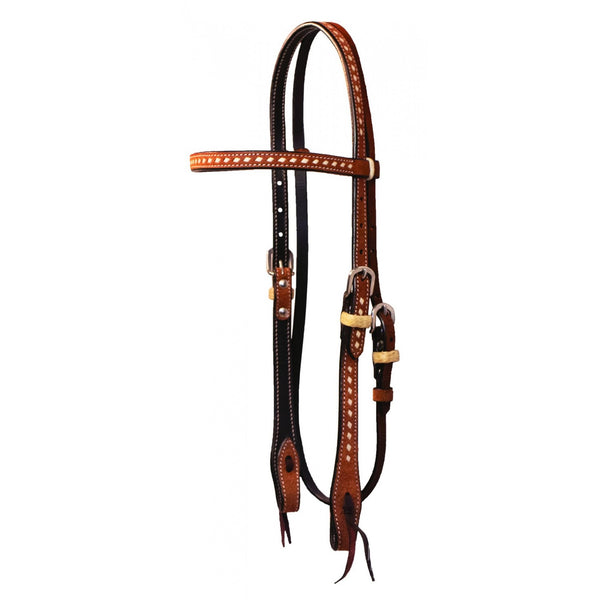 WESTERN RAWHIDE ROUGHOUT & BUCKSTITCH CHESTNUT BROWBAND HEADSTALL - Selkirk Mountain Tack