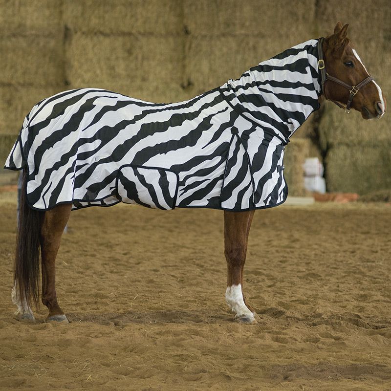 Deluxe Zebra Print Fly Sheet with Belly Band & Full Neck - Selkirk Mountain Tack